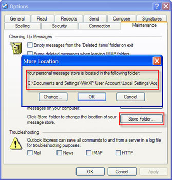 Outlook Express Store Folder location