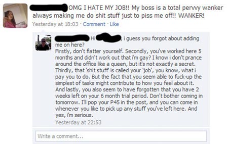 Employee gets fired on Facebook