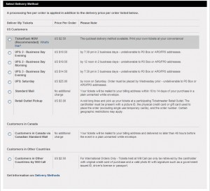 Ticketmaster delivery charges